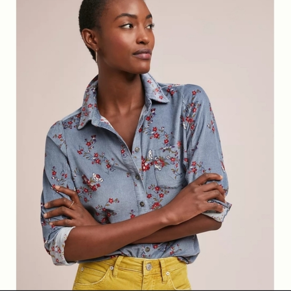 Anthropologie Building Courdory Floral Button Down Size 4 - Picture 10 of 13